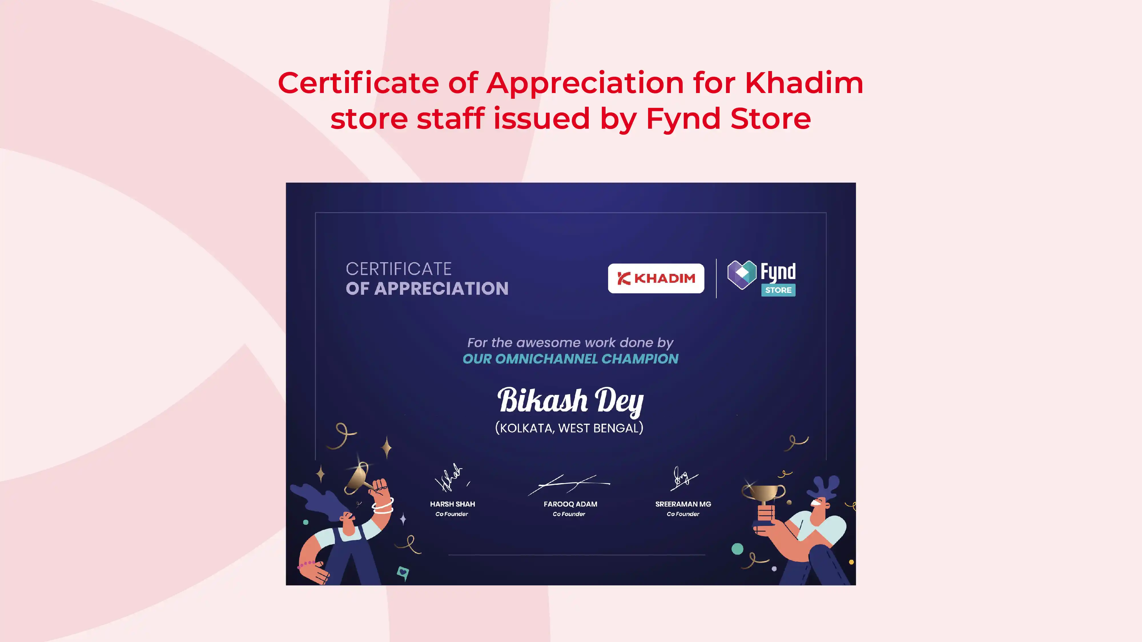 Certificate of Appreciation for Khadim store staff issued by Skyber Store